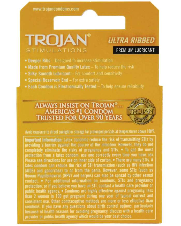Trojan Ultra Ribbed Textured Lubricated Latex Condoms Box of 3