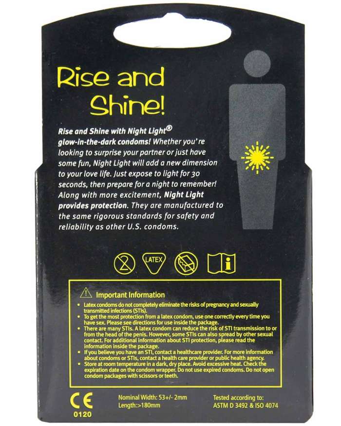 Night Light Glow in the Dark Lubricated Latex Condoms