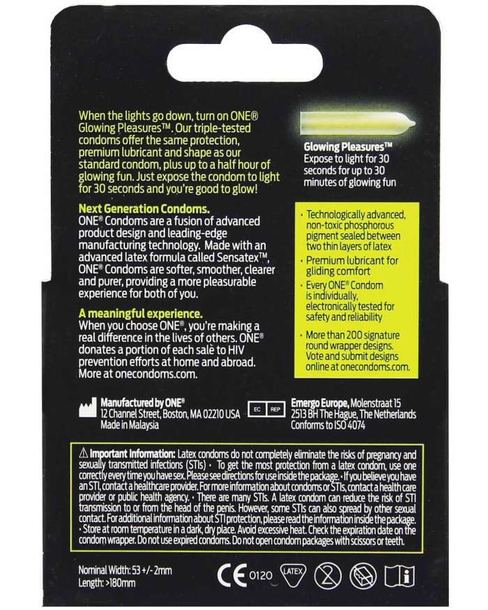 ONE Glowing Pleasures Glow-in-the-Dark Lubricated Latex Condoms